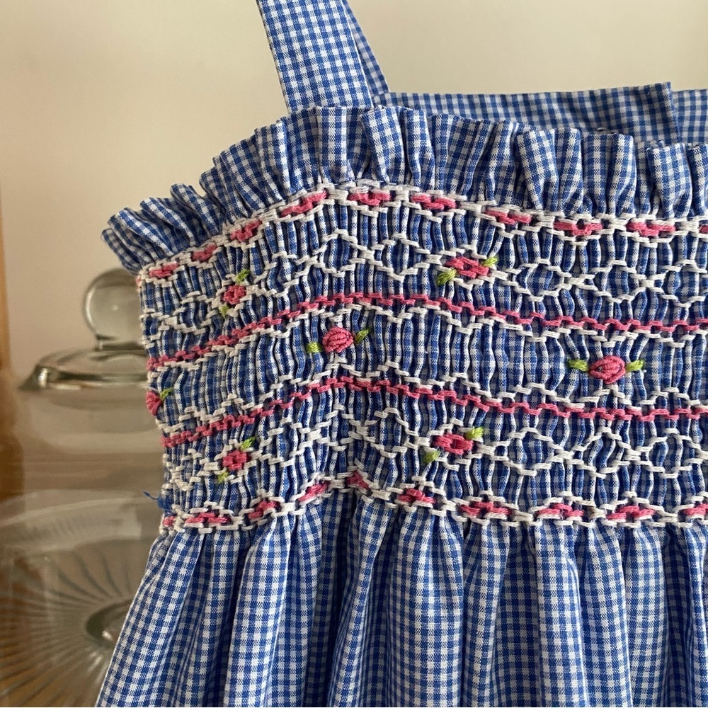 Anavini Blue White Gingham Plaid Smocked Tie Shoulder Dress 2t - Picture 8 of 12
